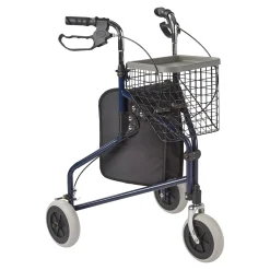 Die moderne Hausfrau 3 Rad Rollator Actimo Delta mit Drahtkorb und Stofftasche, faltbar
