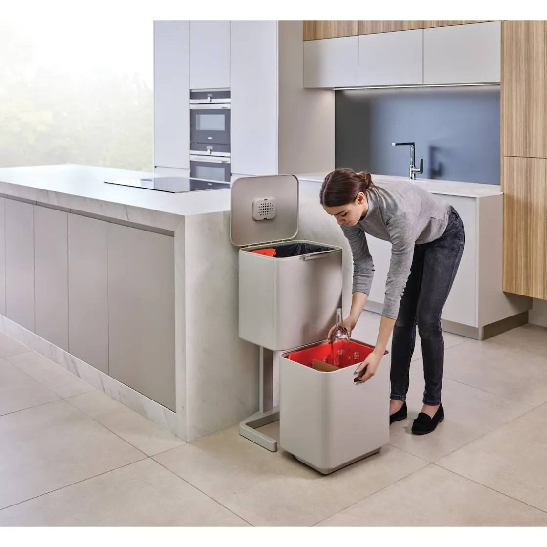 Mülleimer|Mülleimer|Die moderne Hausfrau Abfalltrennungs- und Recyclingbehälter Totem Max Stein