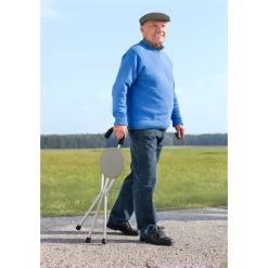 Die moderne Hausfrau Alu-Gehstock mit Sitz, Dreifußgehhilfe, faltbar