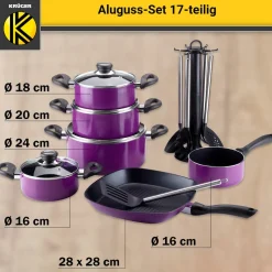 Töpfe|Die moderne Hausfrau Aluguss-Topfset, 17-teilig lila