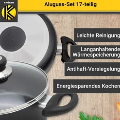 Töpfe|Die moderne Hausfrau Aluguss-Topfset, 17-teilig schwarz