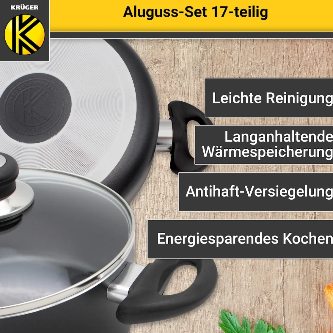 Töpfe|Die moderne Hausfrau Aluguss-Topfset, 17-teilig schwarz