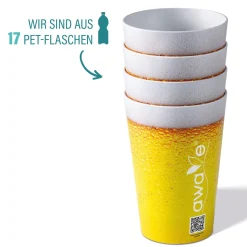 Gläser & Becher|Die moderne Hausfrau AWAVE Trinkbecher 500 ml rPET Set 4-teilig, mit Eichstrich