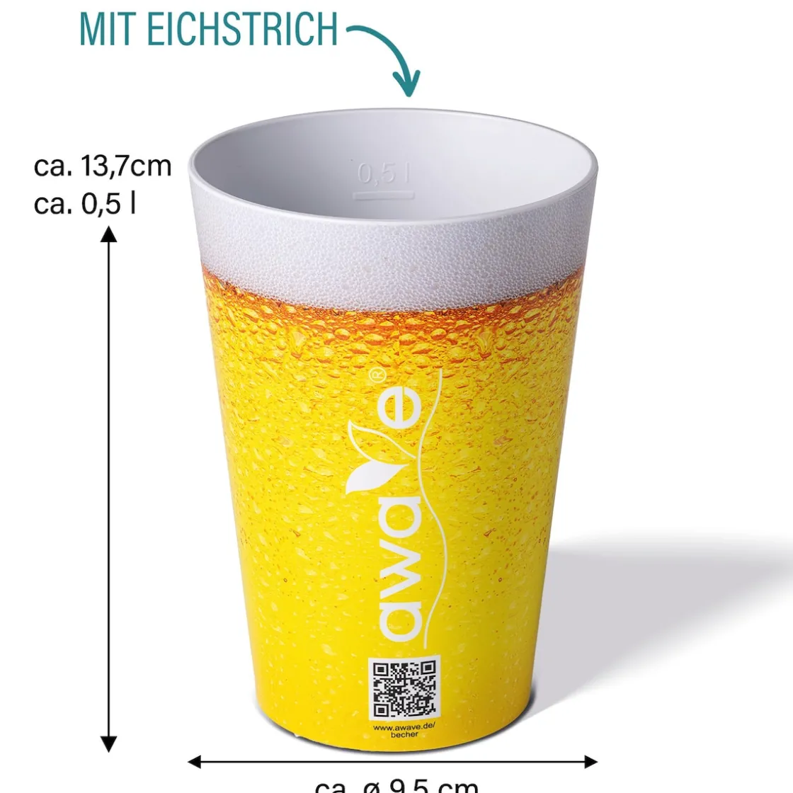 Gläser & Becher|Die moderne Hausfrau AWAVE Trinkbecher 500 ml rPET Set 4-teilig, mit Eichstrich