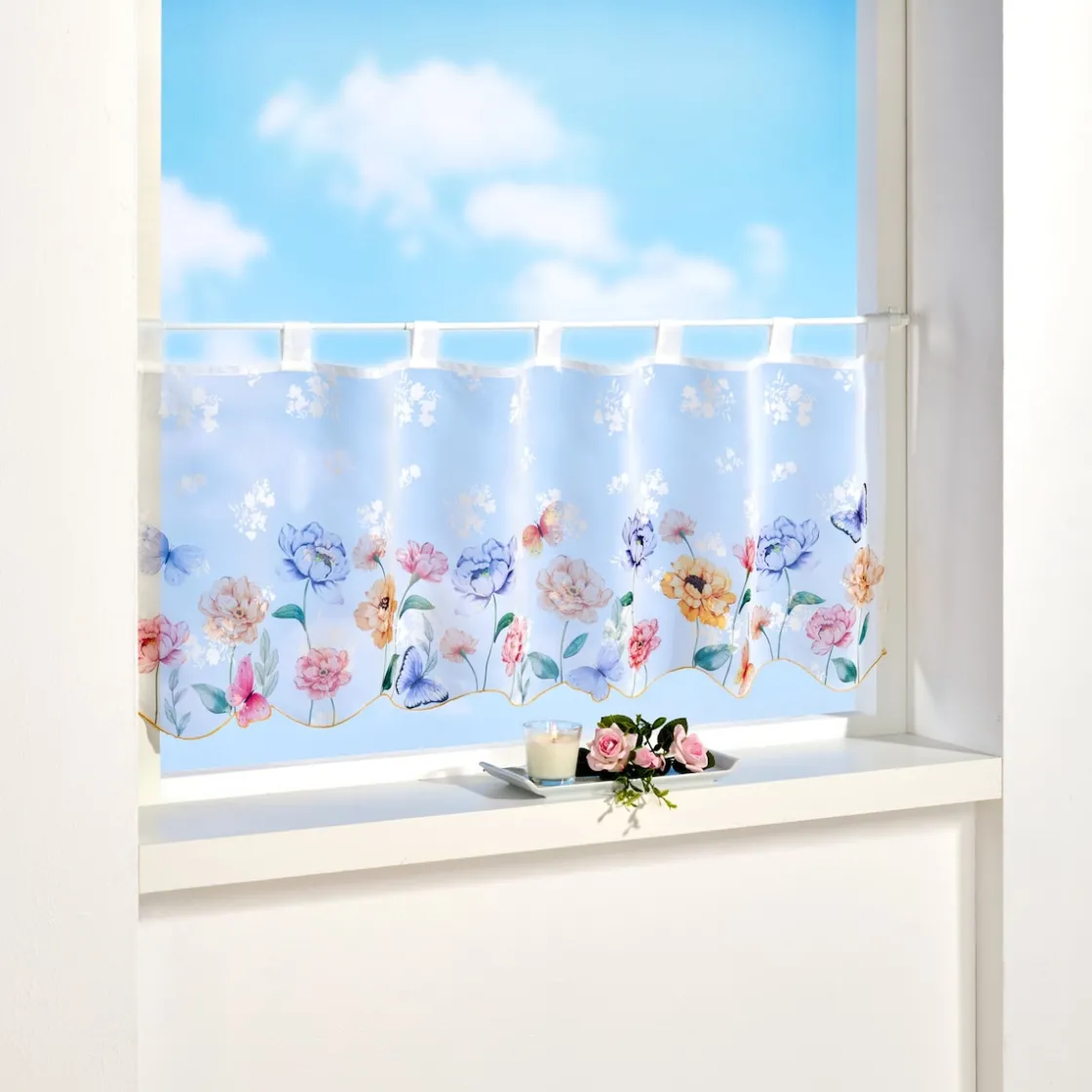 Frühlingsdekoration|Osterdekoration|Die moderne Hausfrau Bistrogardine „Frühlingszauber“