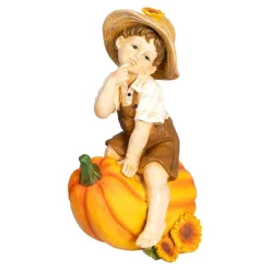 Dekofiguren|Herbstdekoration|Die moderne Hausfrau Dekofigur „Michl auf dem Kürbis“