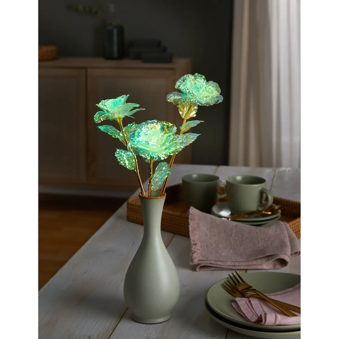 Kunstpflanzen|Die moderne Hausfrau Deko-Rosentrio "Glow", 3 Stück