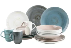 Geschirrsets|Die moderne Hausfrau Derby Geschirr-Set, Porzellan 4 x Speisteller, 4 x Dessertteller, 4 x Kaffeebecher, 4 x Müslischale