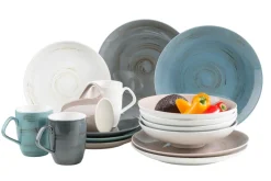 Die moderne Hausfrau Derby Geschirr-Set, Porzellan 4 x Speisteller, 4 x Dessertteller, 4 x Kaffeebecher, 4 x Müslischale