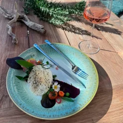 Teller|Die moderne Hausfrau Desserteller-Set, Steinzeug Flussufer blau, grün, weiß