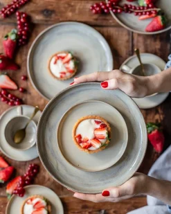 Teller|Die moderne Hausfrau Dessertteller-Set, Steinzeug Nebelwald