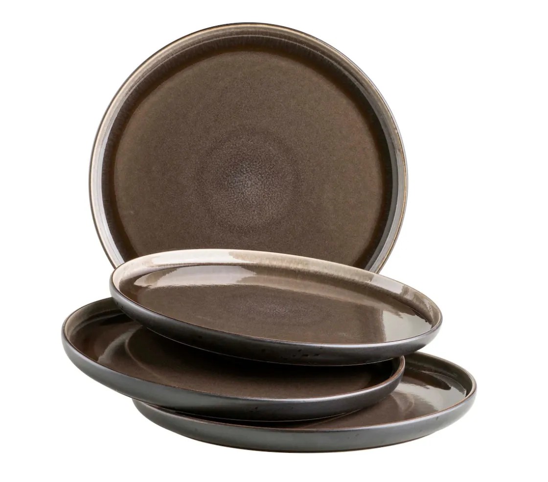 Geschirrsets|Die moderne Hausfrau Dessertteller-Set, Steinzeug Niara Schwarz / Grau
