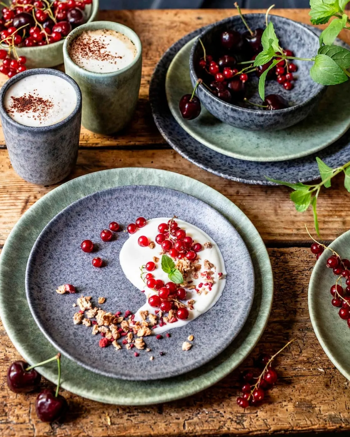 Teller|Die moderne Hausfrau Dessertteller-Set, Steinzeug Moos'N'Stein Grün