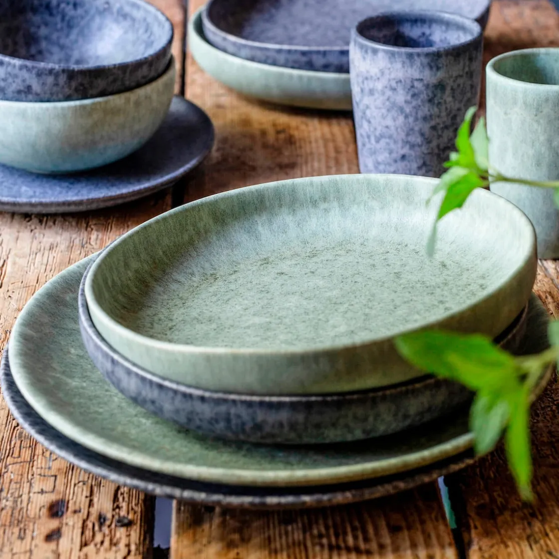 Teller|Die moderne Hausfrau Dessertteller-Set, Steinzeug Moos'N'Stein Grün