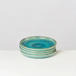 Teller|Die moderne Hausfrau Dessertteller-Set, Steinzeug TIEFER SEE Blau / Grün