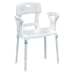 Badhilfen|Bade- & Toilettenhilfen·Bad- & Duschhocker|Die moderne Hausfrau Duschhocker "laguna" mit Hygieneausschnitt, Armlehne, Rückenlehne