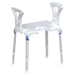 Badhilfen|Bade- & Toilettenhilfen·Bad- & Duschhocker|Die moderne Hausfrau Duschhocker "laguna" mit Hygieneausschnitt & Armlehne
