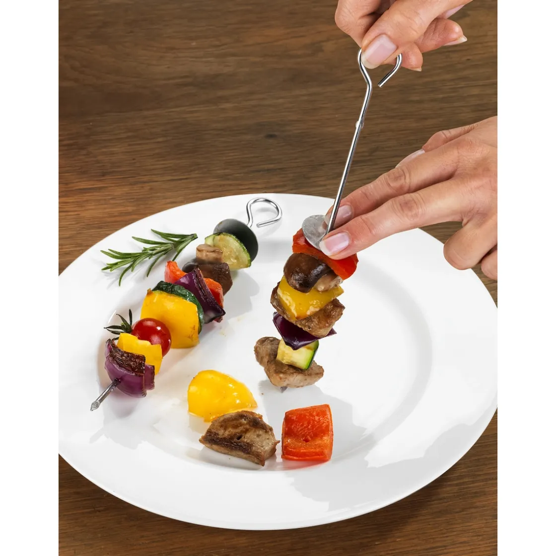 Geniale Küchenhelfer|Die moderne Hausfrau Edelstahl-Spieße mit Abstreifer, 8 Teile