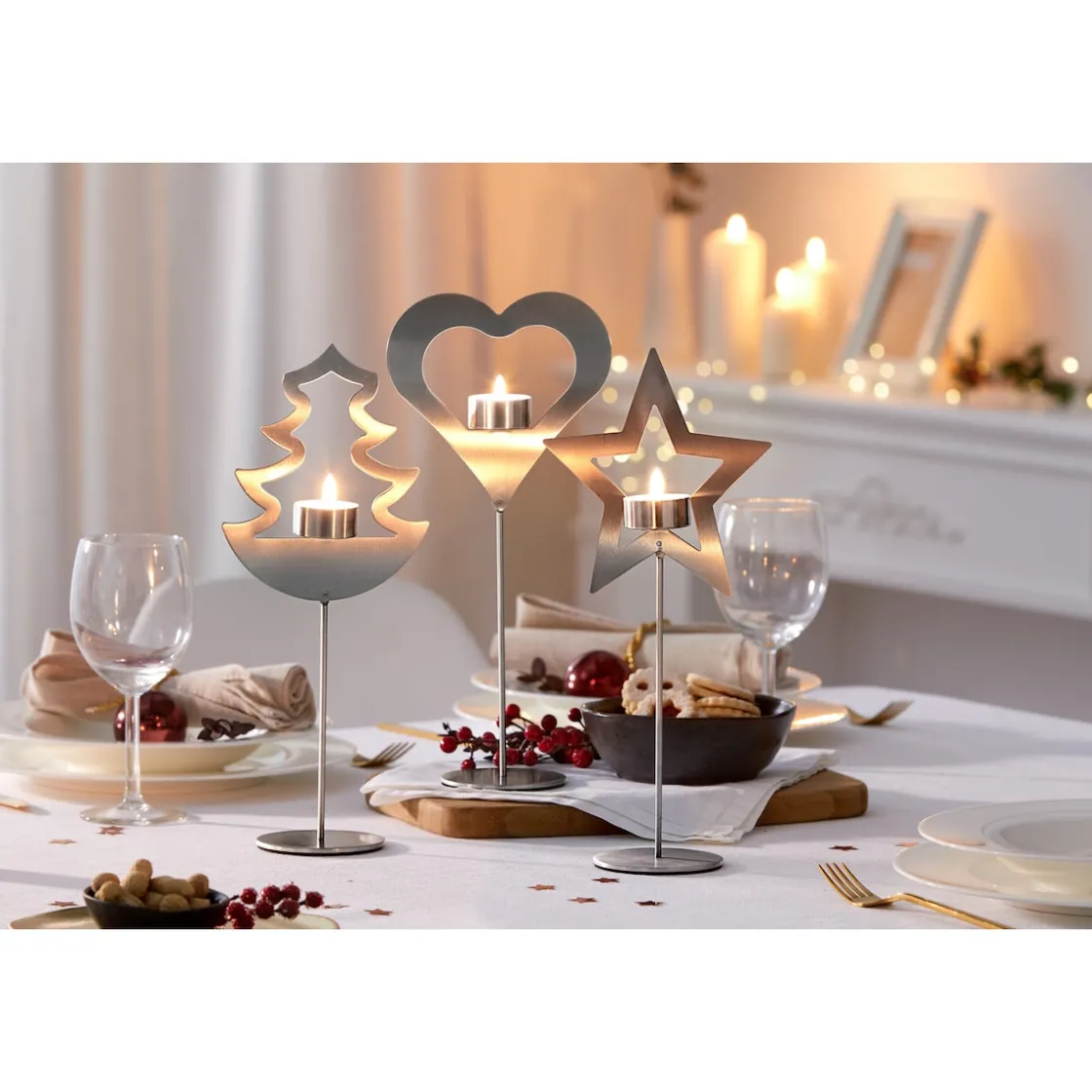 Weihnachtsdekoration·Weihnachtsbeleuchtung|Weihnachtsdekoration·Weihnachtskerzen|Die moderne Hausfrau Edelstahl-Teelichthalter "Stern" Tanne