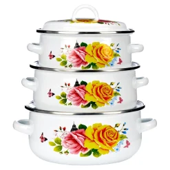 Töpfe|Die moderne Hausfrau Emaille-Topfset "Rosenpracht", 6-teilig