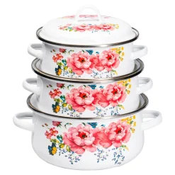 Töpfe|Die moderne Hausfrau Emaille-Topfset "Sommer-Blüten", 6-teilig