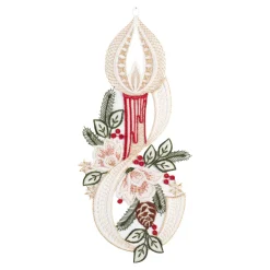 Fensterbilder|Die moderne Hausfrau Fensterbild-Stickerei aus Plauener Spitze Kerze