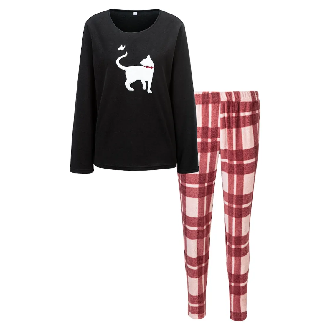 Hausanzüge & Overalls|Die moderne Hausfrau Fleece-Schlafanzug „Katze“