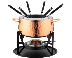 Fonduetöpfe & -Sets|Die moderne Hausfrau Fondueset, Edelstahl - 1 x Fonduetopf, 1 x Spritzschutz, 1 x Rechaud, 1 x Metallplatte, 1 x Fonduebrenner, 6 x Fonduegabel