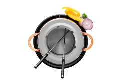 Fonduetöpfe & -Sets|Die moderne Hausfrau Fondueset, Edelstahl - 1 x Fonduetopf, 1 x Spritzschutz, 1 x Rechaud, 1 x Metallplatte, 1 x Fonduebrenner, 6 x Fonduegabel