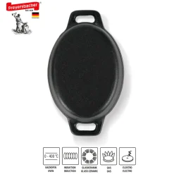Töpfe|Die moderne Hausfrau Freyersbacher Mini Cocotte 12x8,5 cm Gusseisen, Kleiner Emaille Topf | Oval, mit Brett und Tuch