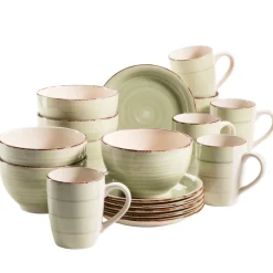 Geschirrsets|Die moderne Hausfrau Frühstücksgeschirr, Steingut Lumaca Olivgrün