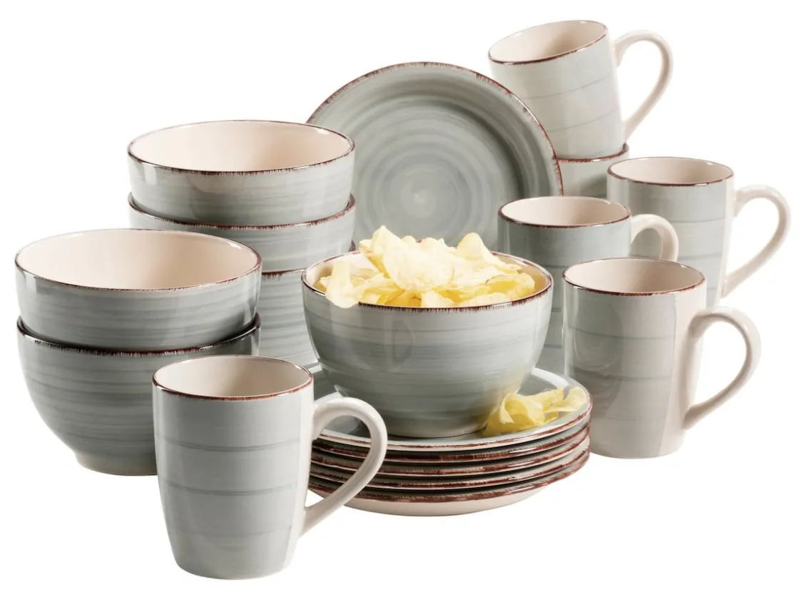 Geschirrsets|Die moderne Hausfrau Frühstücksgeschirr, Steingut Lumaca Rauchblau