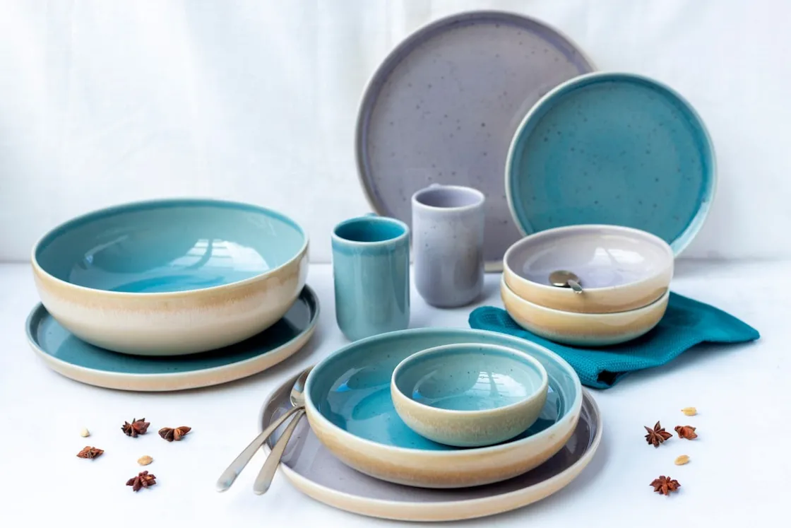 Geschirrsets|Die moderne Hausfrau Frühstücksset, Steinzeug Candy Blau