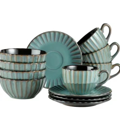 Geschirrsets|Die moderne Hausfrau Frühstücksset, Steinzeug Confino Petrol