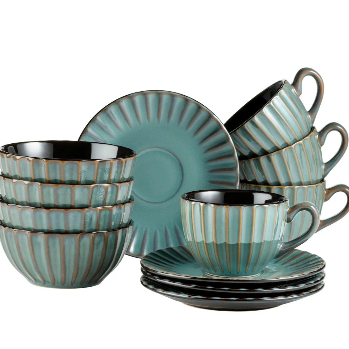 Geschirrsets|Die moderne Hausfrau Frühstücksset, Steinzeug Confino Petrol
