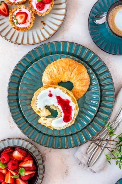 Geschirrsets|Die moderne Hausfrau Frühstücksset, Steinzeug Confino Petrol