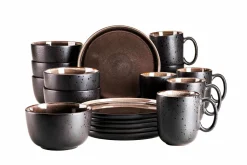 Geschirrsets|Die moderne Hausfrau Frühstücksset, Steinzeug NIARA Schwarz / Grau