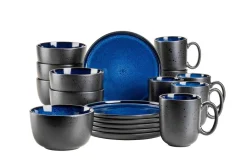 Geschirrsets|Die moderne Hausfrau Frühstücksset, Steinzeug NIARA Schwarz / Blau