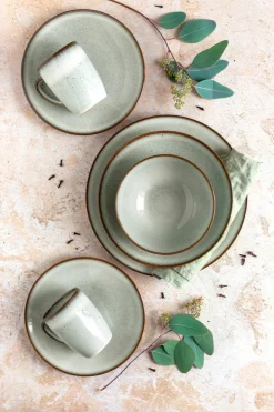 Geschirrsets|Die moderne Hausfrau Frühstücksset, Steinzeug Smoky's Grün