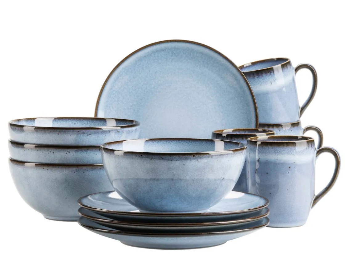 Geschirrsets|Die moderne Hausfrau Frühstücksset, Steinzeug Smoky's Blau