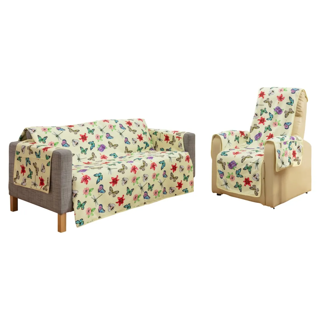 Sesselschoner|Sitzmöbel ·Sesselschoner|Die moderne Hausfrau Frottee-Set Sofa- und Sessel-Schoner „Schmetterling“