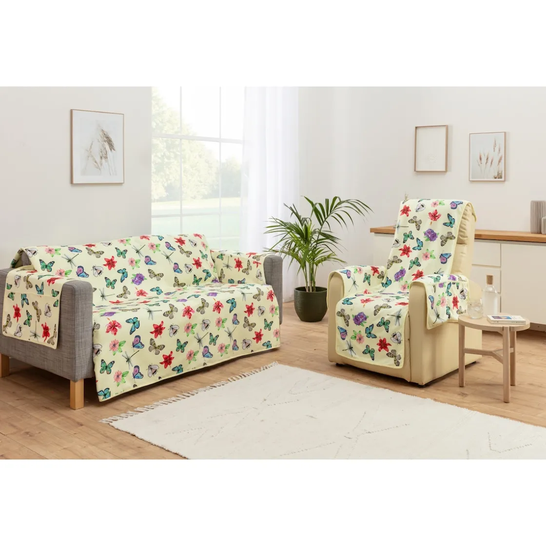 Sesselschoner|Sitzmöbel ·Sesselschoner|Die moderne Hausfrau Frottee-Set Sofa- und Sessel-Schoner „Schmetterling“