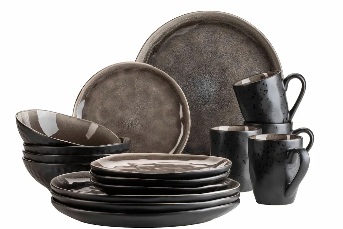 Geschirrsets|Die moderne Hausfrau Geschirr-Set, Keramik Niara Organic 4 x Speisteller, 4 x Dessertteller, 4 x Kaffeebecher, 4 x Müslischale