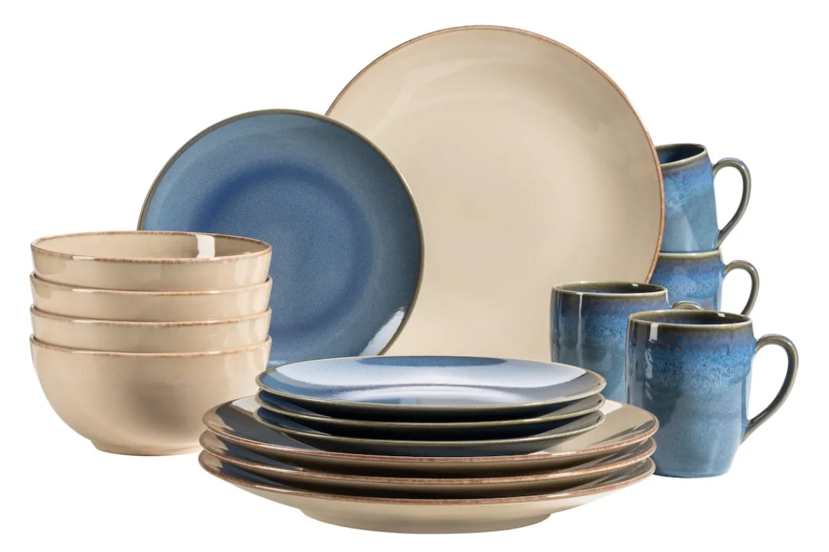 Die moderne Hausfrau Geschirr-Set, Keramik Ossia Sand, Hellblau