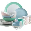 Geschirrsets|Die moderne Hausfrau Geschirr-Set, Porzellan Kitchen Time II Rosa, Blau, Grün, Beige