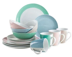 Geschirrsets|Die moderne Hausfrau Geschirr-Set, Porzellan Kitchen Time II Rosa, Blau, Grün, Beige