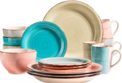 Geschirrsets|Die moderne Hausfrau Geschirr-Set, Steingut Lumaca Koralle /Grau /Grün /Blau