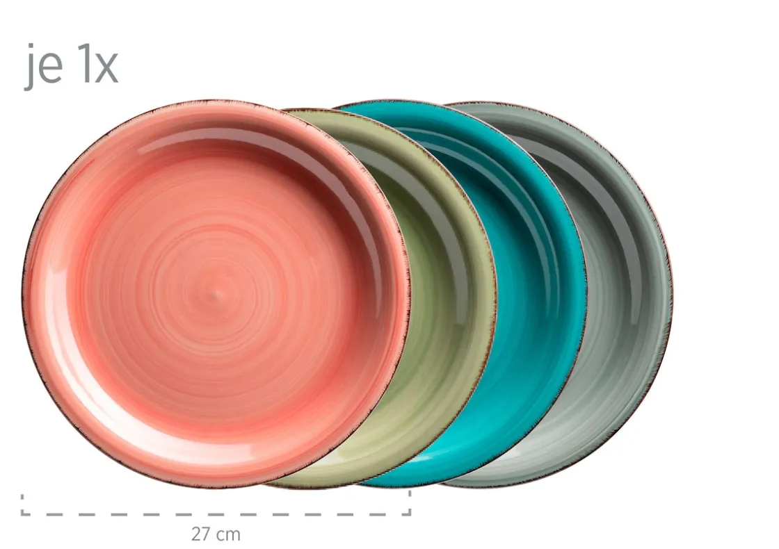 Geschirrsets|Die moderne Hausfrau Geschirr-Set, Steingut Lumaca Koralle /Grau /Grün /Blau