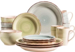 Geschirrsets|Die moderne Hausfrau Geschirr-Set, Steingut Lumaca Rauchblau / Olivgrün