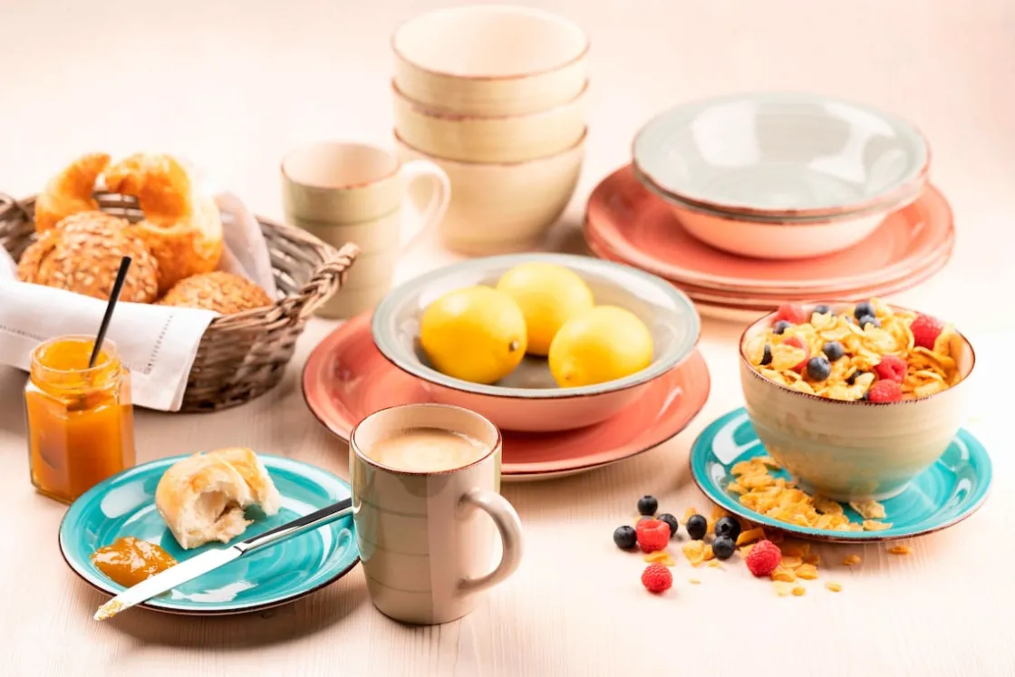 Geschirrsets|Die moderne Hausfrau Geschirr-Set, Steingut Lumaca Rauchblau / Olivgrün